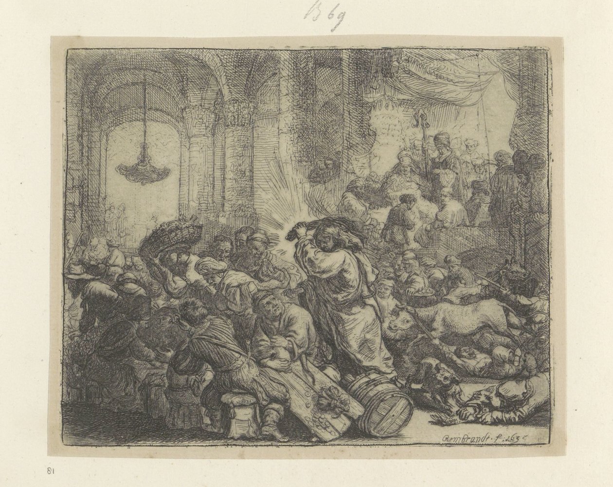 Christus vertreibt die Geldwechsler aus dem Tempel (Recueil de quatre-vingt-cinq estampes originales) von Rembrandt van Rijn