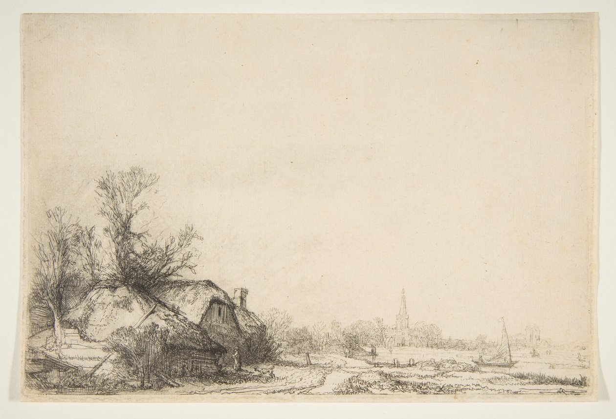 Hütte neben einem Kanal mit Blick auf Ouderkerk, ca. 1641 von Rembrandt van Rijn
