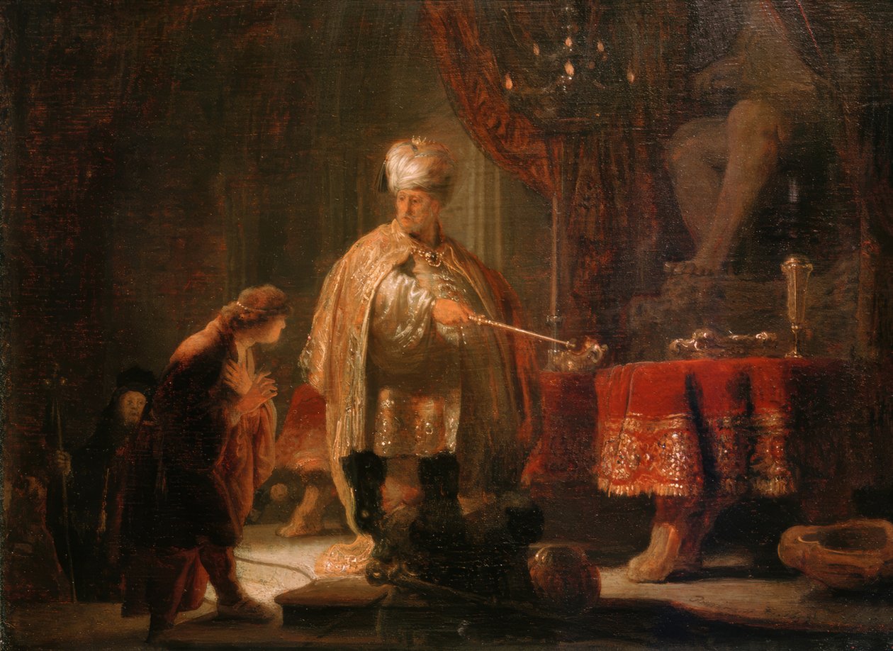 Daniel und Cyrus vor dem Götzenbild des Bel von Rembrandt van Rijn