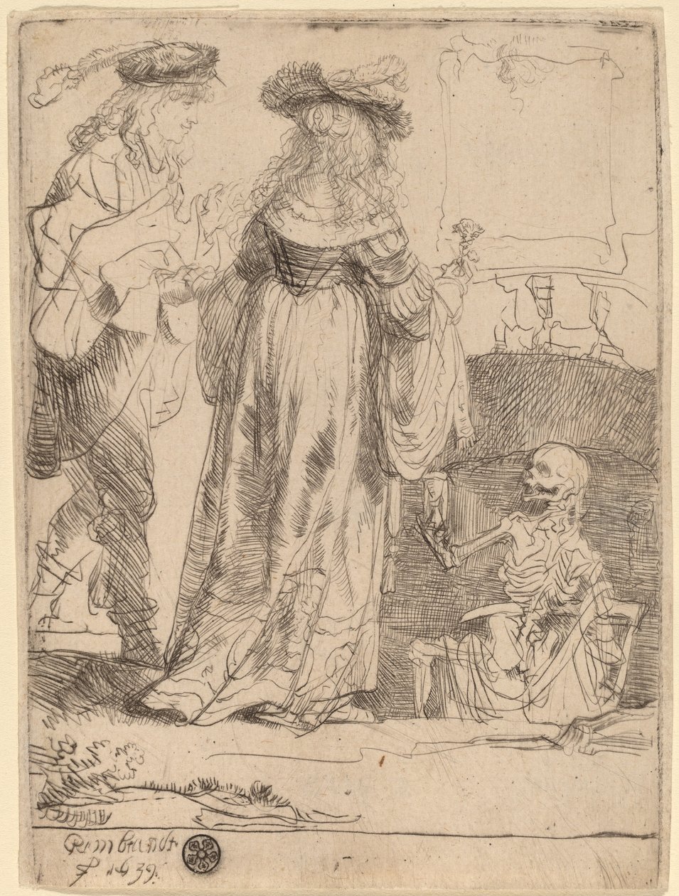 Der Tod erscheint einem verheirateten Paar aus einem offenen Grab von Rembrandt van Rijn