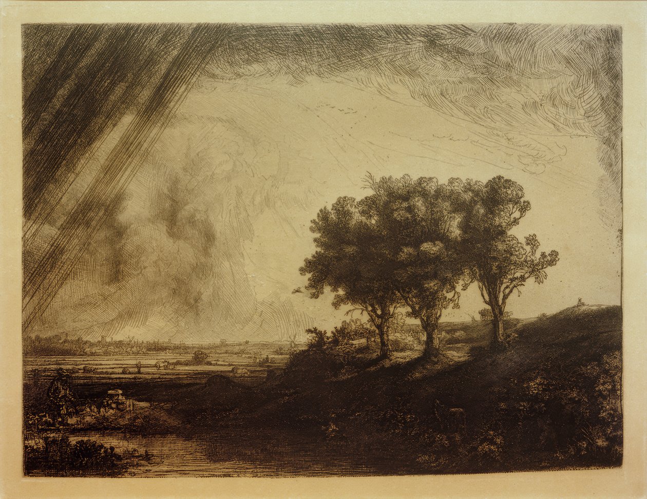Die Landschaft mit den drei Bäumen von Rembrandt van Rijn