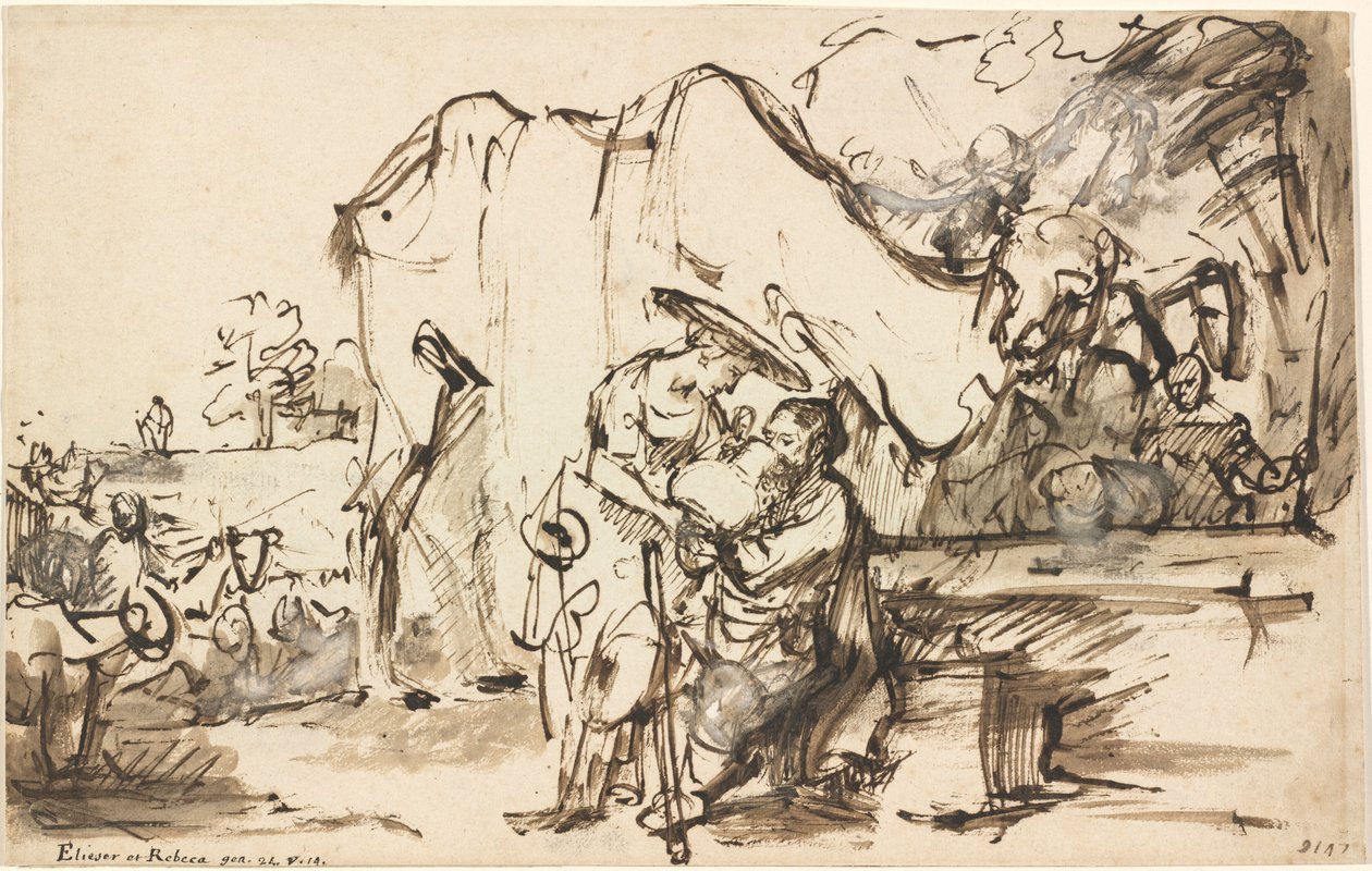Eliezer und Rebecca am Brunnen von Rembrandt van Rijn
