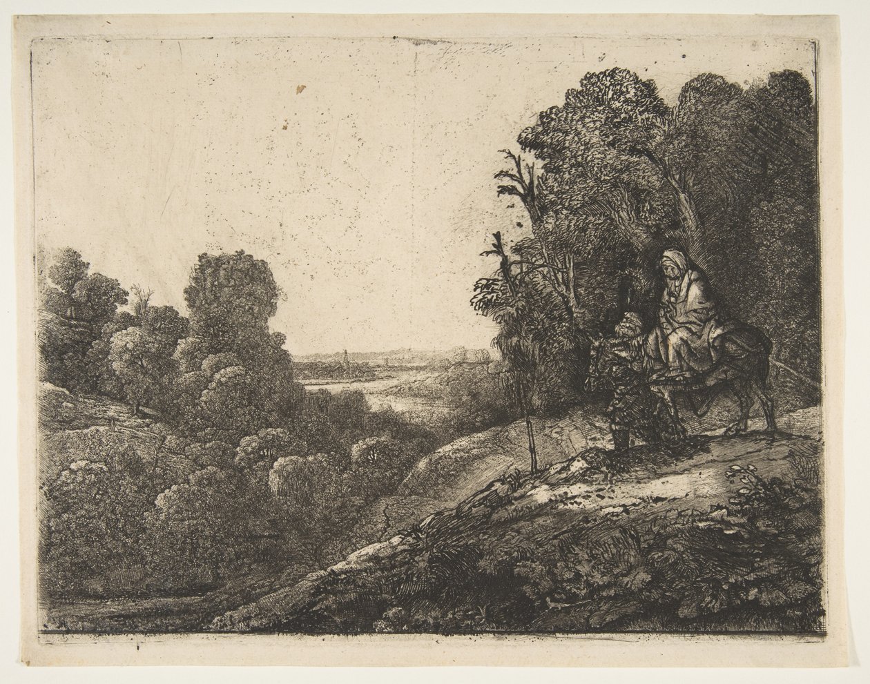 Flucht nach Ägypten: Verändert von Tobias und der Engel von Hercules Segers, ca. 1653 von Rembrandt van Rijn