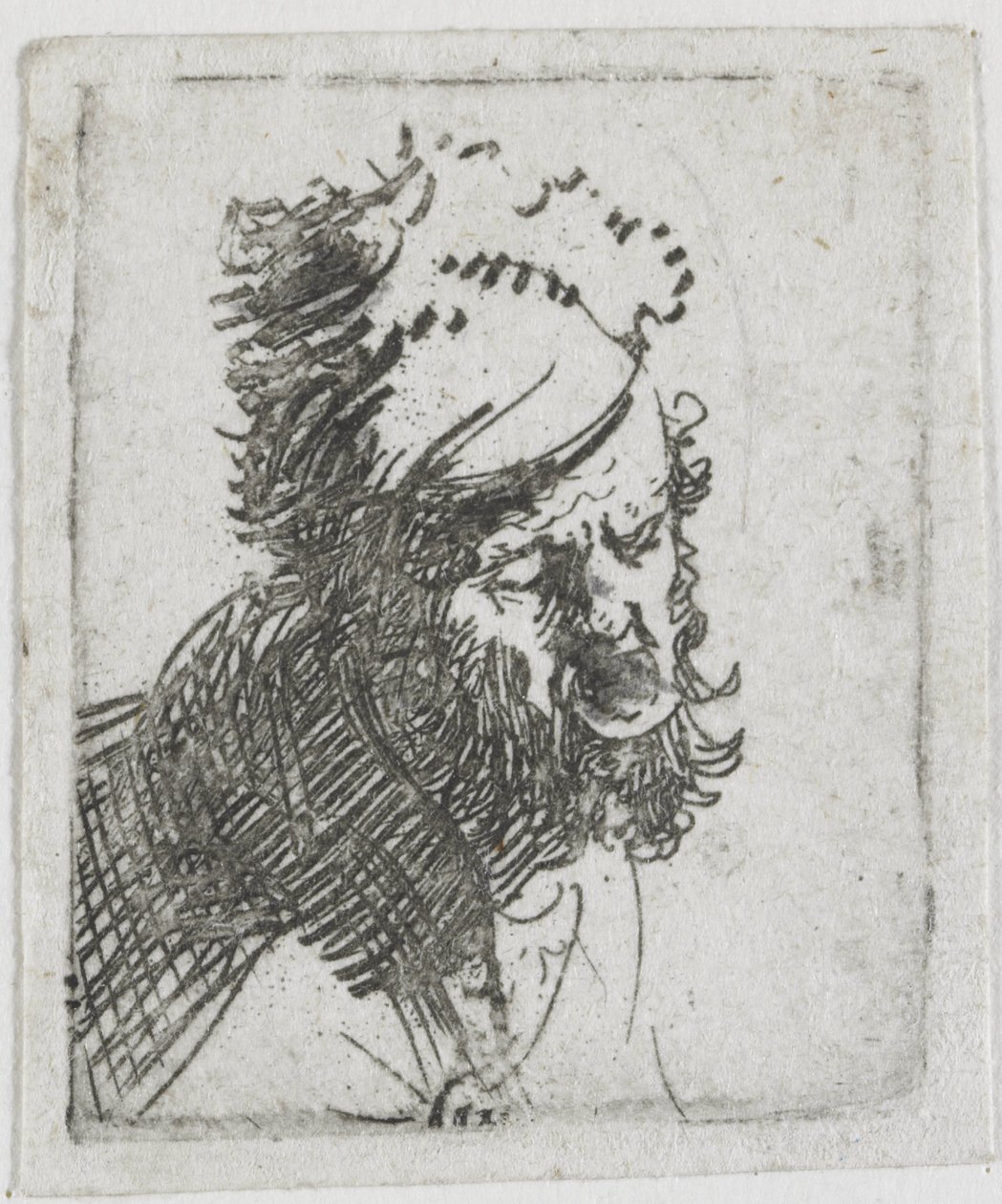 Kopf eines Mannes mit Pelzmütze, der schreit von Rembrandt van Rijn
