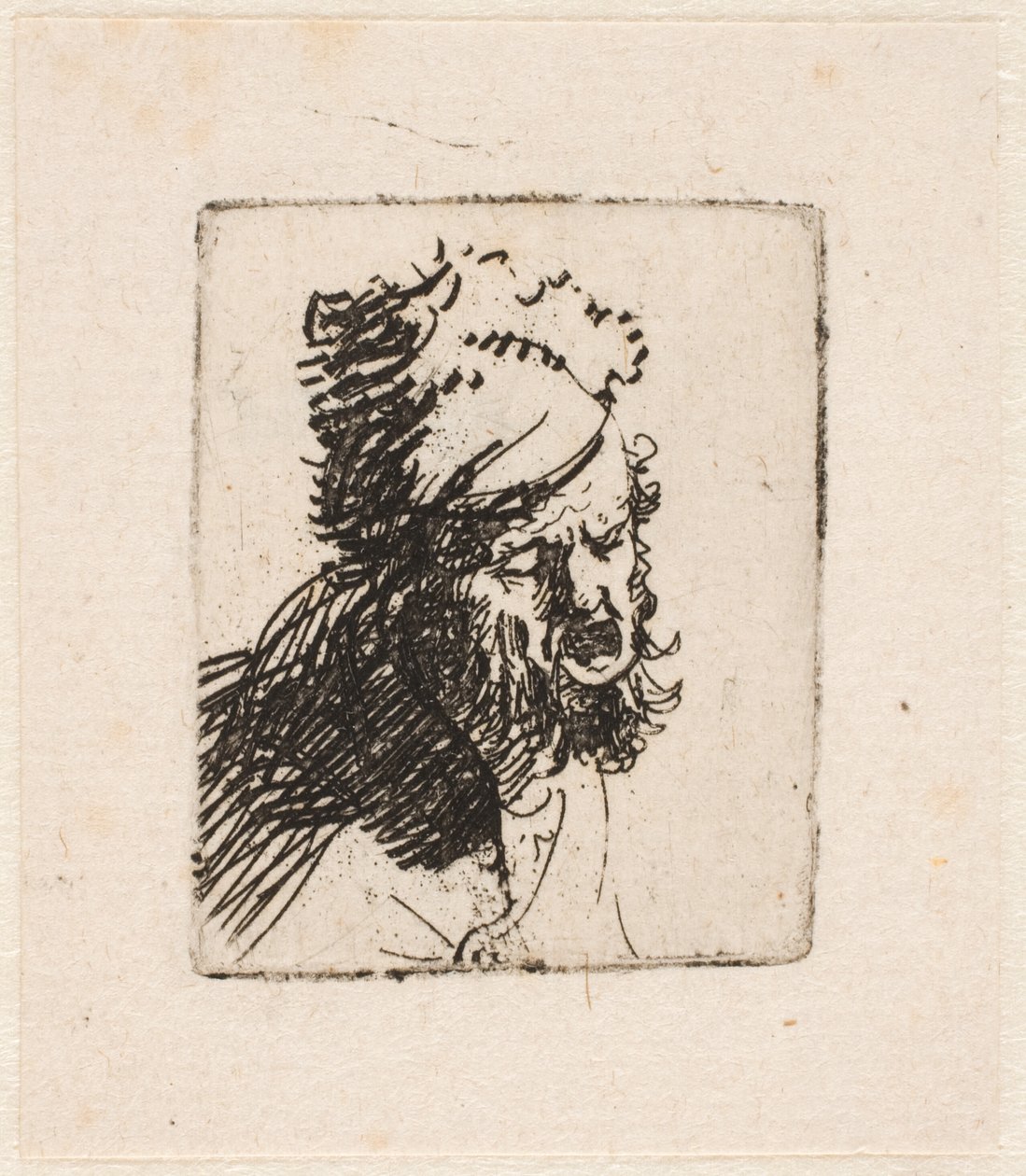 Kopf eines Mannes in einer Pelzmütze, der schreit von Rembrandt van Rijn