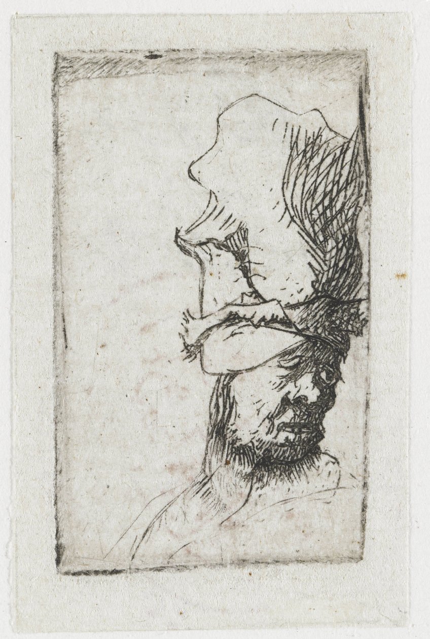 Kopf eines Mannes mit hoher Mütze von Rembrandt van Rijn