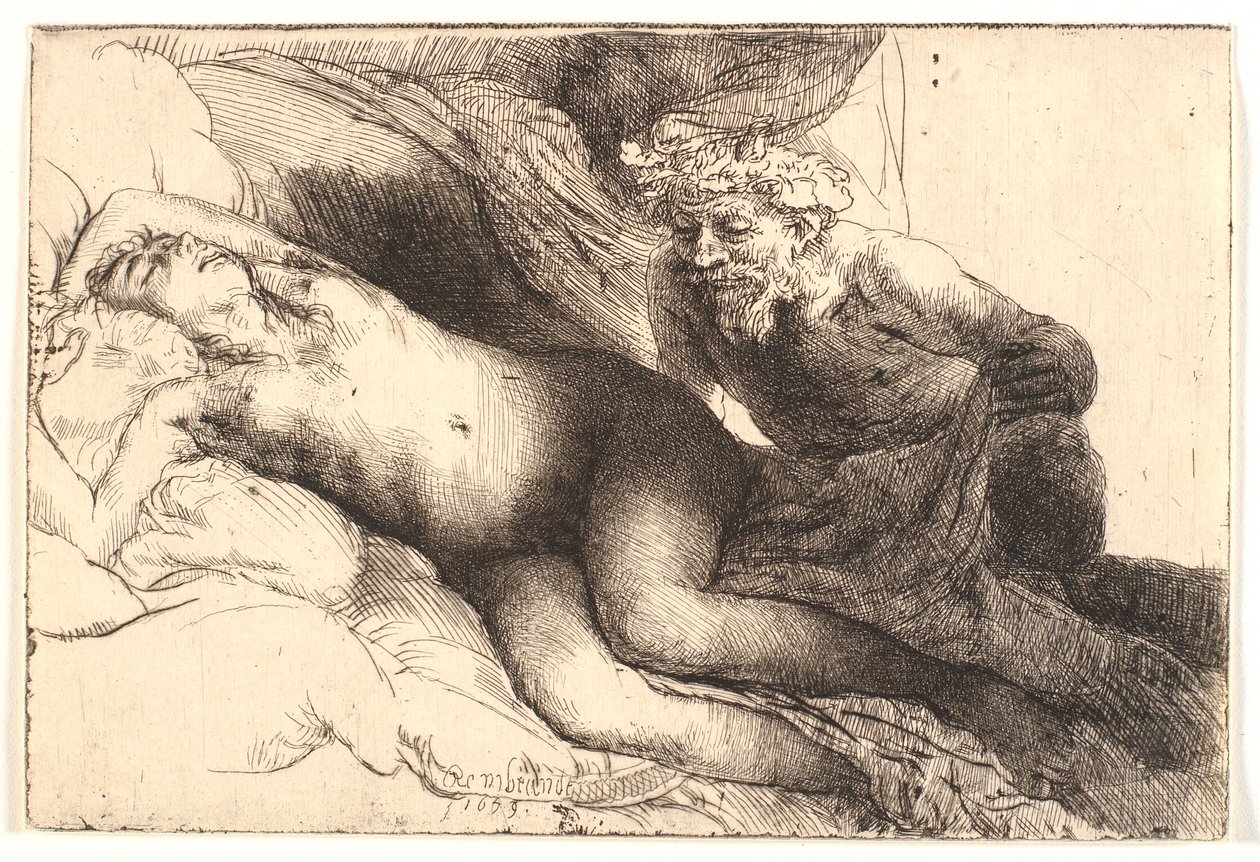 Jupiter und Antiope: die größere Platte von Rembrandt van Rijn