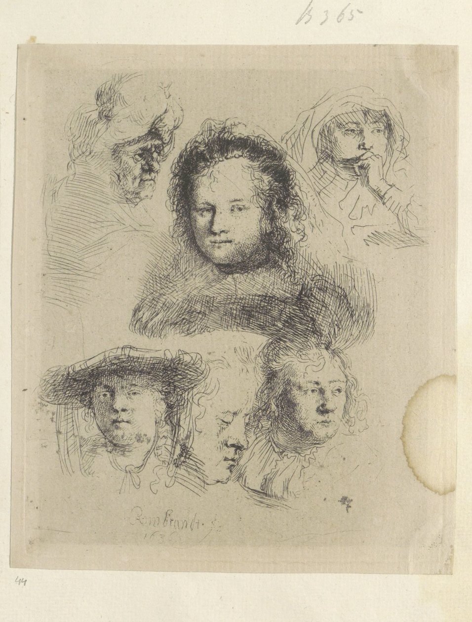Kopfstudien von Saskia und anderen von Rembrandt van Rijn