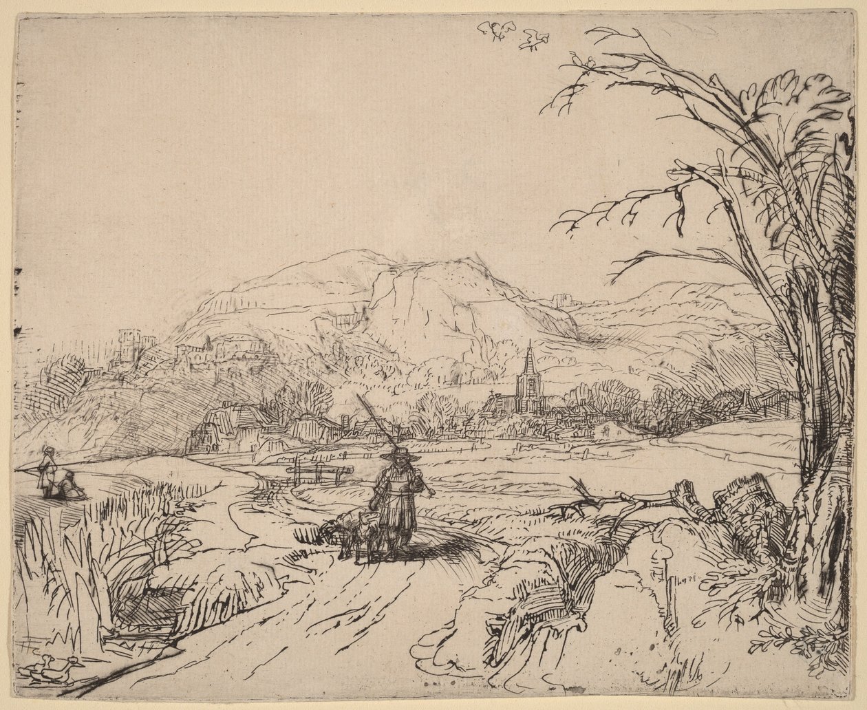 Landschaft mit Jäger und Hund von Rembrandt van Rijn