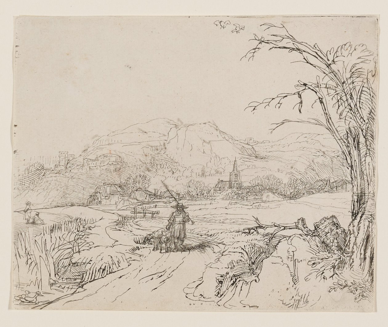 Landschaft mit Jäger und Hunden von Rembrandt van Rijn