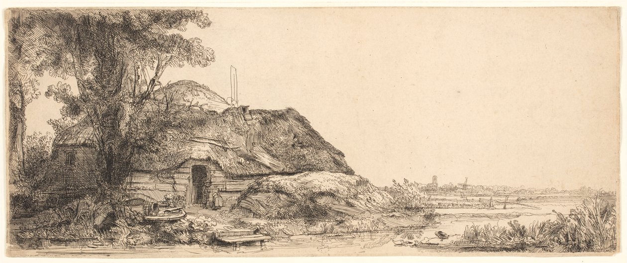 Landschaft mit einem Cottage und einem großen Baum von Rembrandt van Rijn