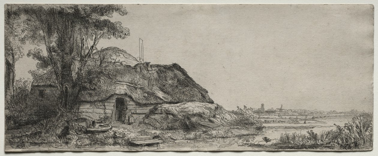 Landschaft mit einem Cottage und einem großen Baum von Rembrandt van Rijn