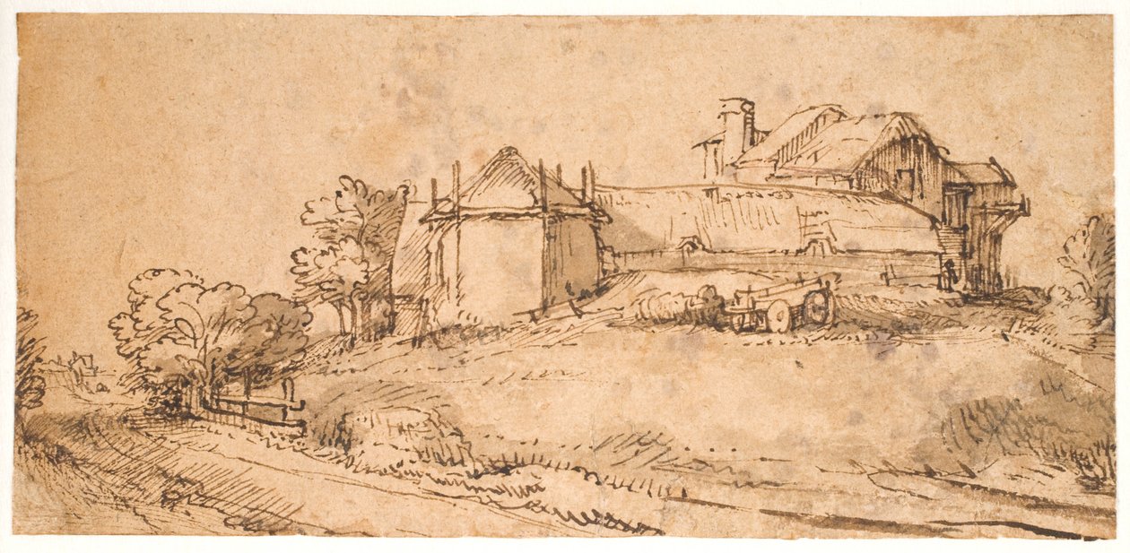 Landschaft mit einem Bauernhaus und einer Heuscheune von Rembrandt van Rijn