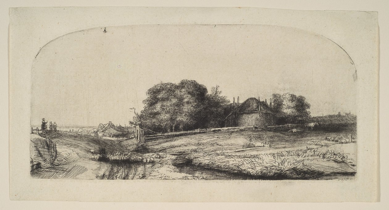 Landschaft mit einer Heuscheune und einer Schafherde, 1652 von Rembrandt van Rijn
