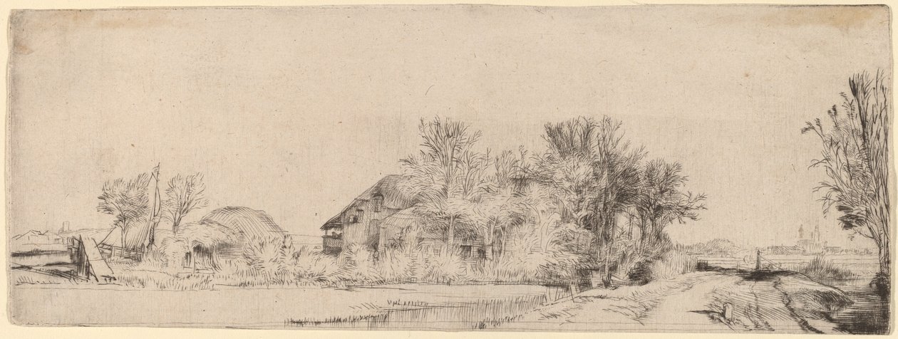 Landschaft mit einer Straße neben einem Kanal von Rembrandt van Rijn