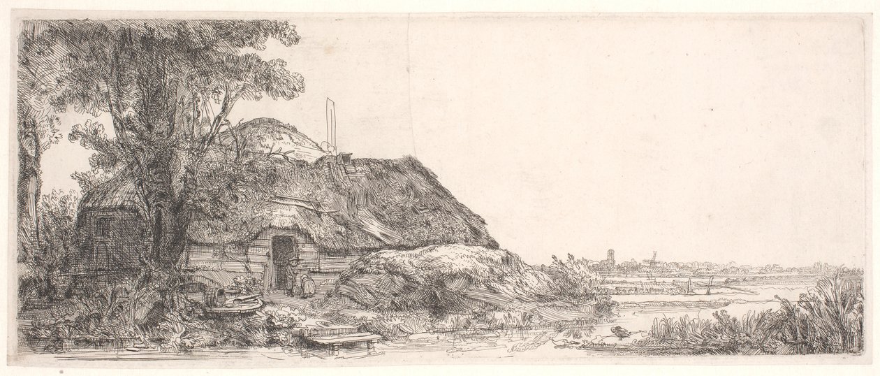 Landschaft mit einem Cottage und einem großen Baum von Rembrandt van Rijn
