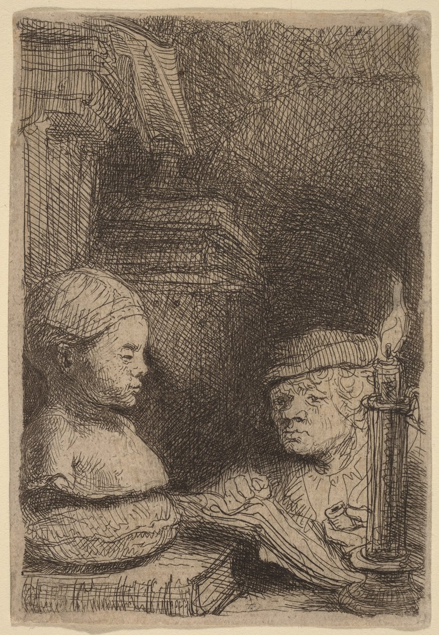 Mann zeichnet von einer Gipsfigur von Rembrandt van Rijn