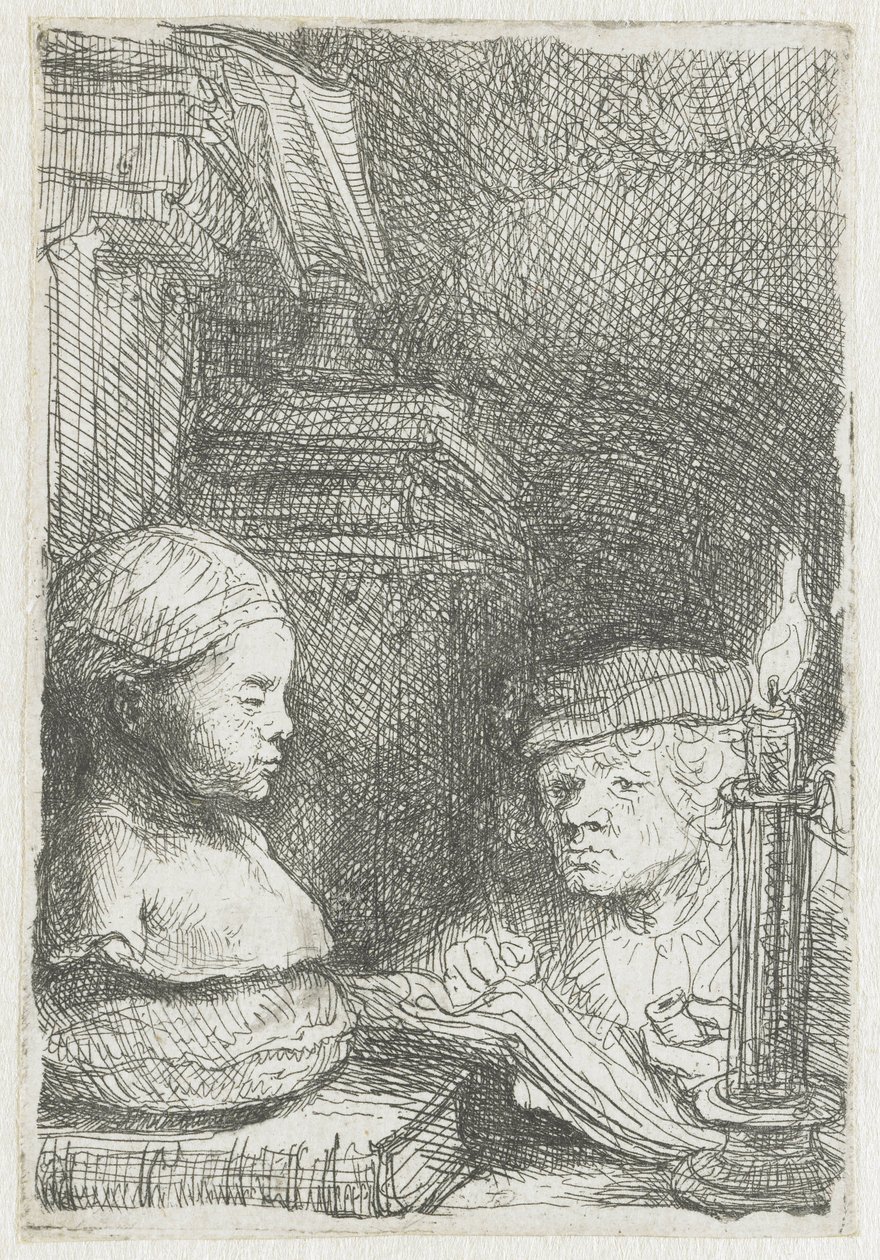 Mann, der von einer Gipsfigur zeichnet von Rembrandt van Rijn