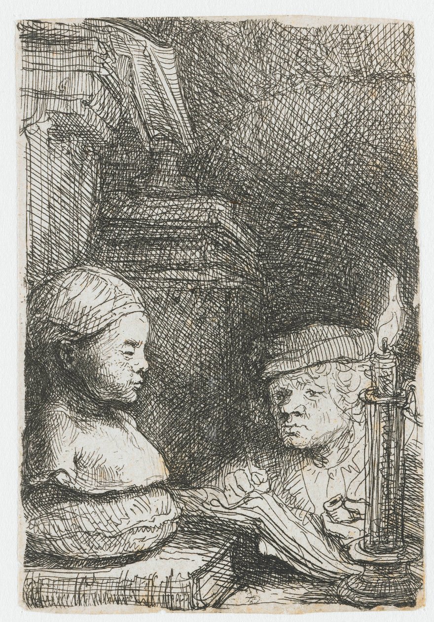 Mann, der von einem Gipsabdruck zeichnet von Rembrandt van Rijn