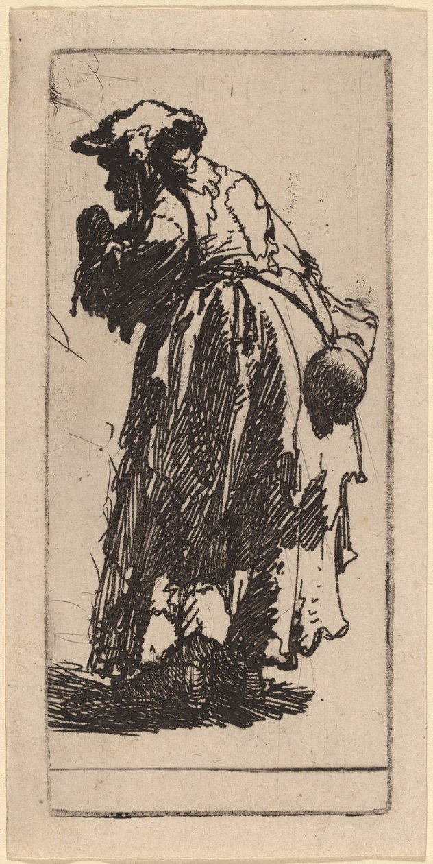 Alte Bettlerin mit einem Kürbis von Rembrandt van Rijn
