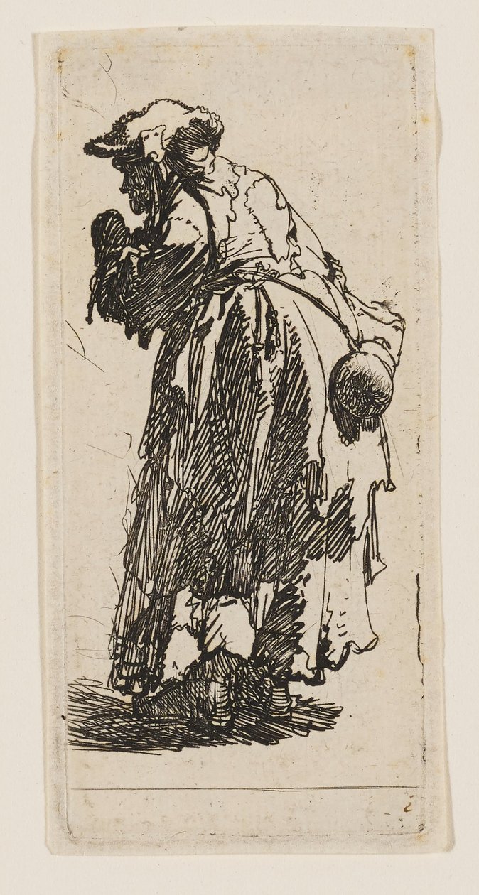 Alte Bettlerin mit einem Kürbis von Rembrandt van Rijn