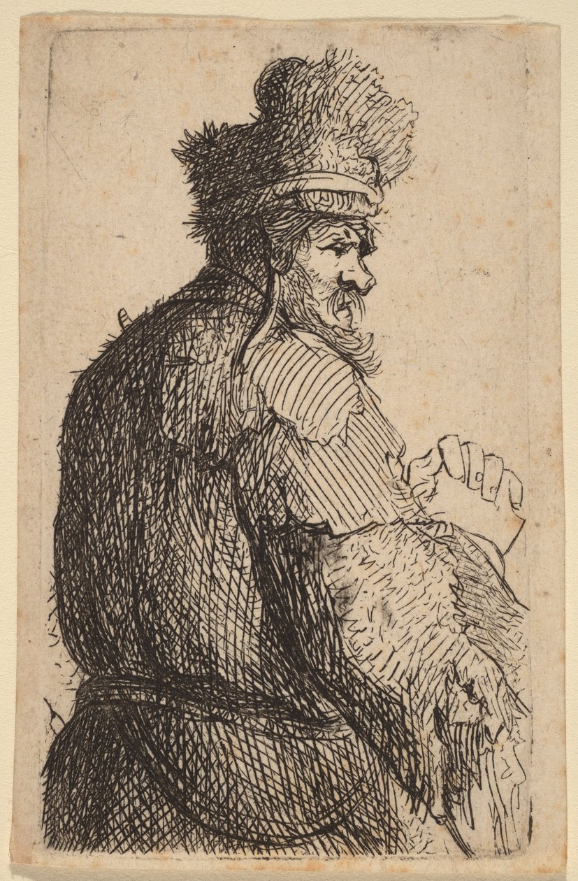 Alter Mann von hinten gesehen, Profil nach rechts von Rembrandt van Rijn