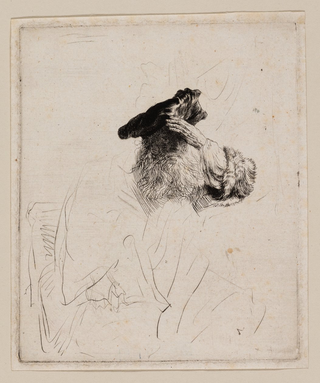 Alter Mann, der seine Augen mit der Hand beschattet von Rembrandt van Rijn