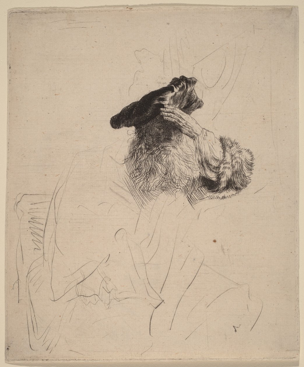 Alter Mann, der seine Augen mit der Hand beschattet von Rembrandt van Rijn