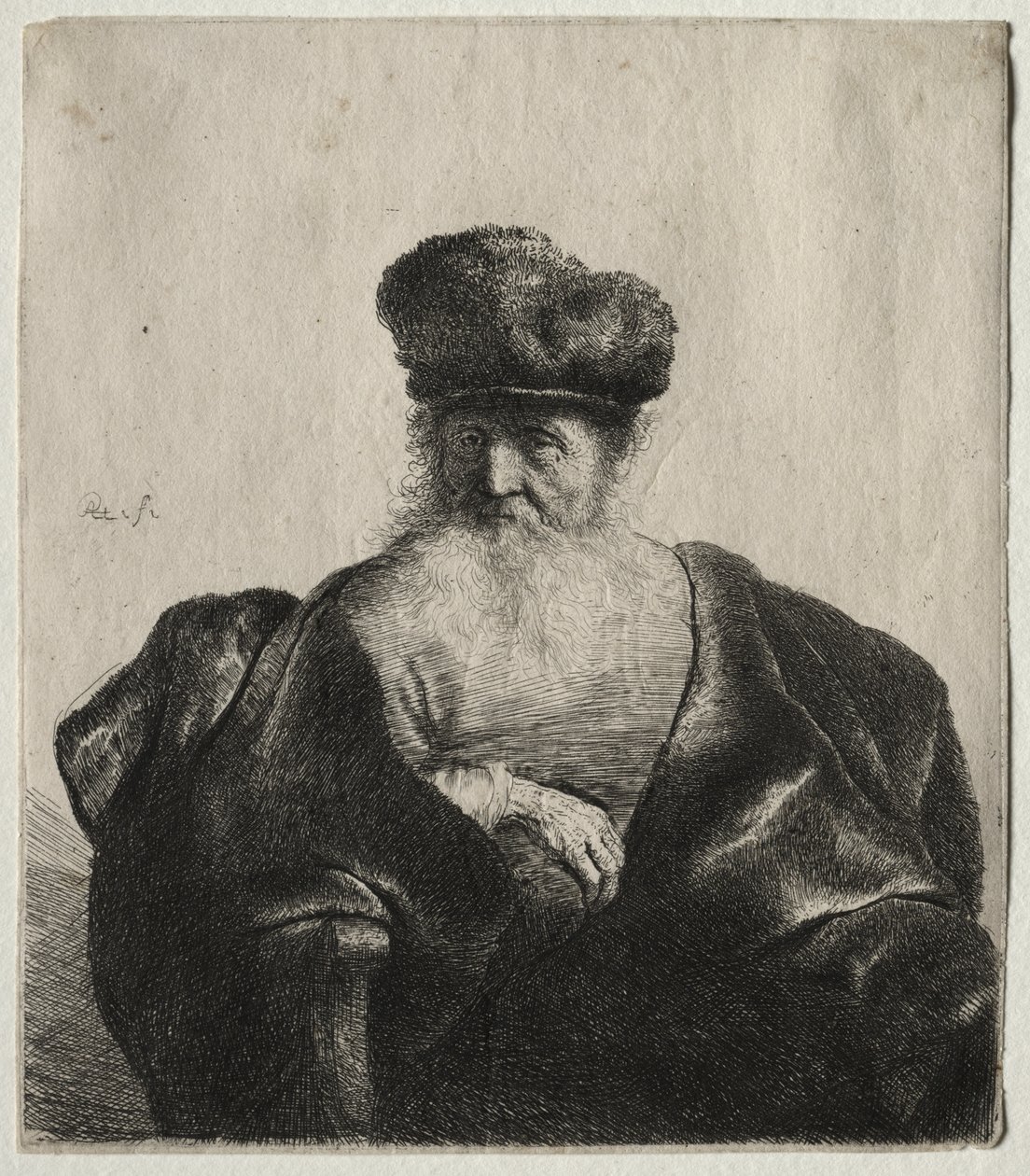 Alter Mann mit Bart, Pelzmütze und Samtumhang von Rembrandt van Rijn