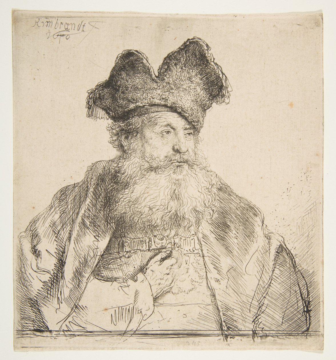 Alter Mann mit geteilter Pelzmütze von Rembrandt van Rijn