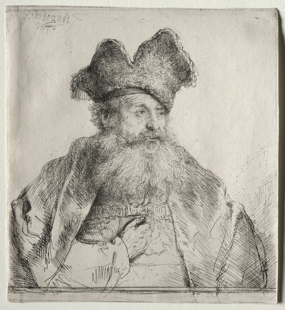 Alter Mann mit geteilter Pelzmütze von Rembrandt van Rijn