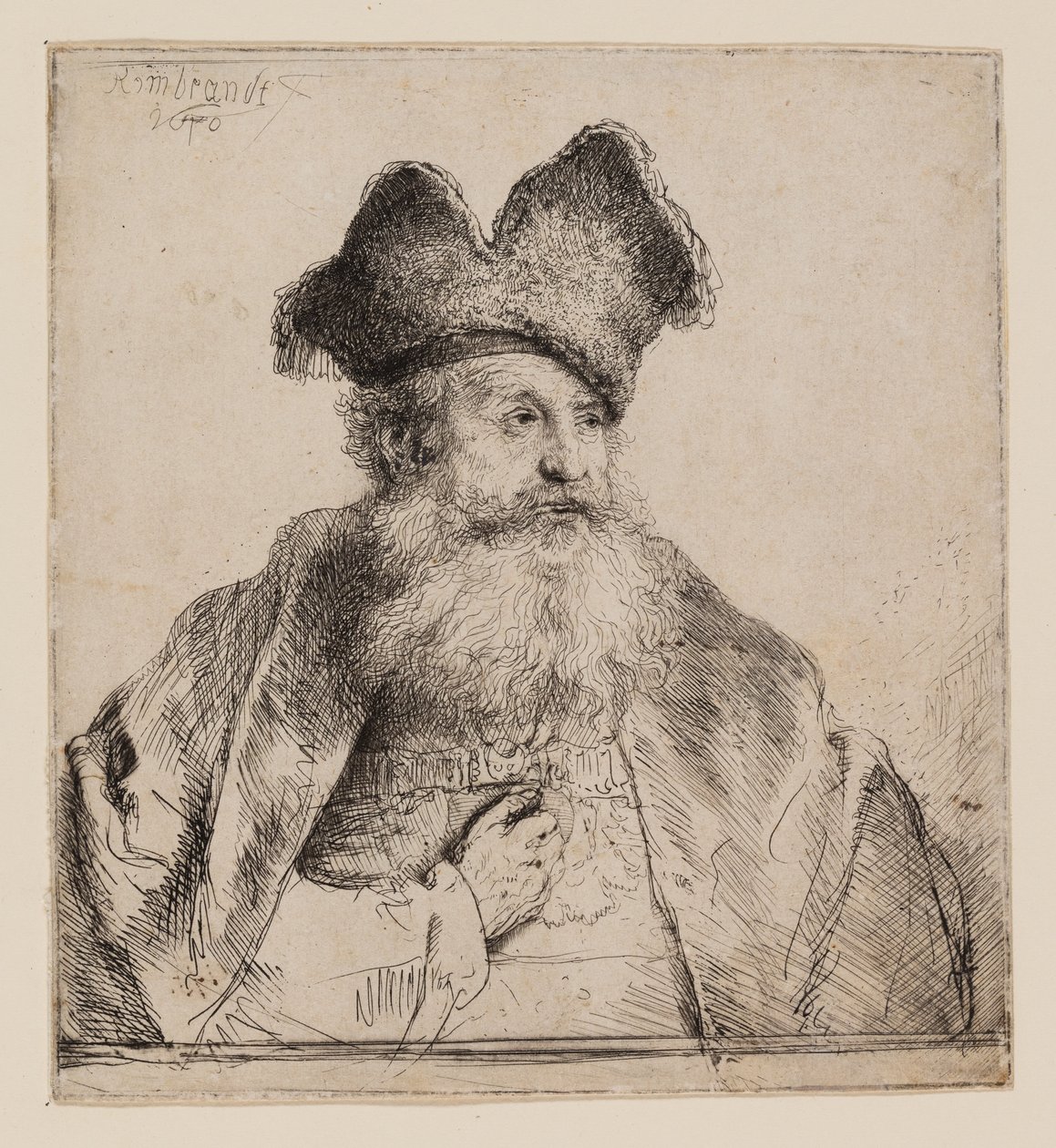 Alter Mann mit geteilter Pelzmütze von Rembrandt van Rijn