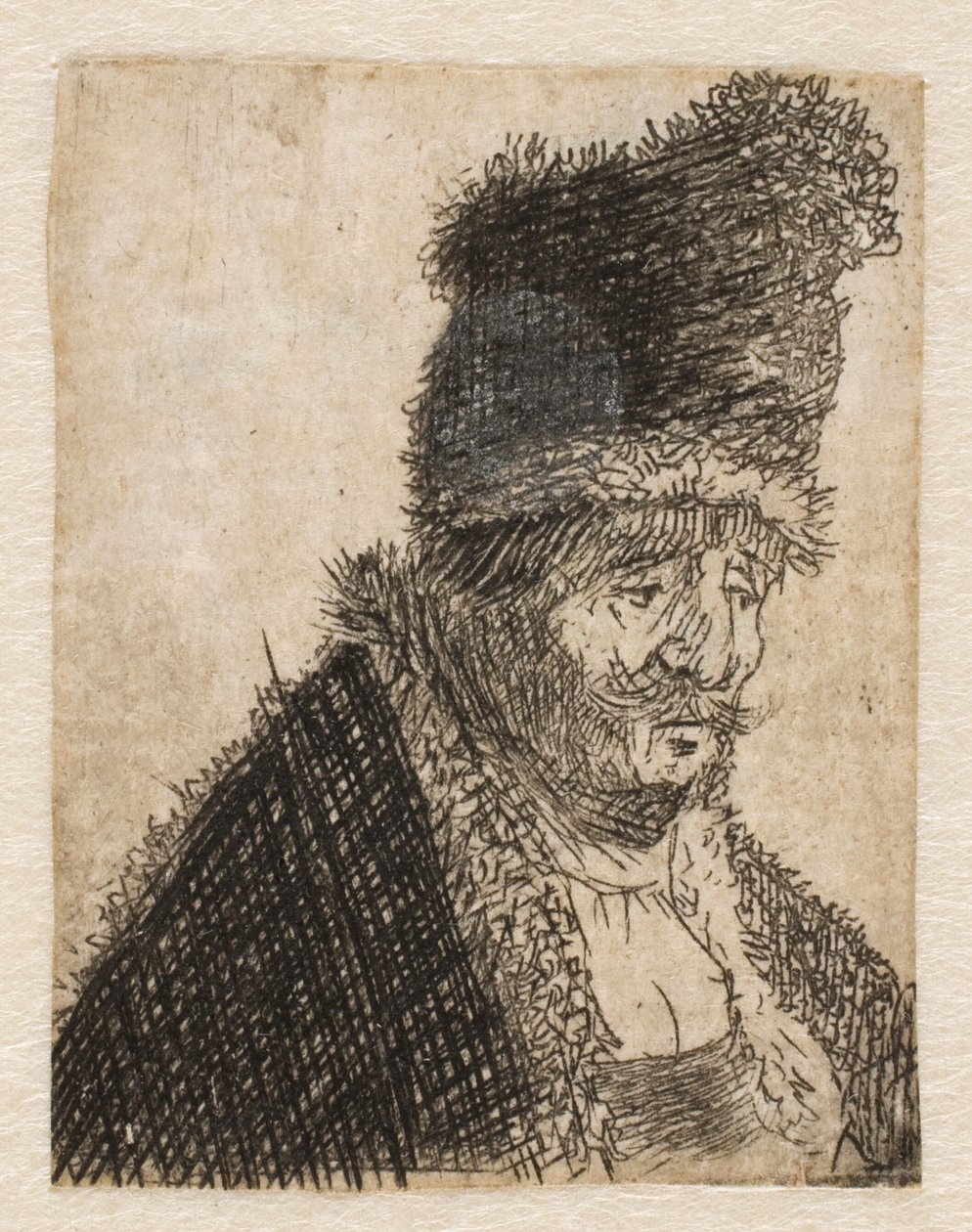 Alter Mann im Pelzmantel und hoher Mütze: Büste von Rembrandt van Rijn