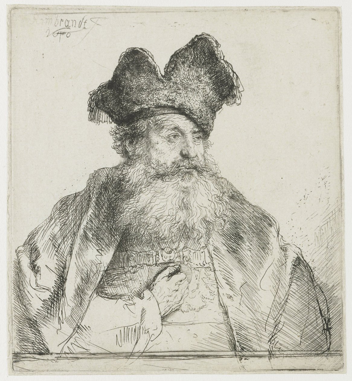 Alter Mann mit geteilter Pelzmütze von Rembrandt van Rijn