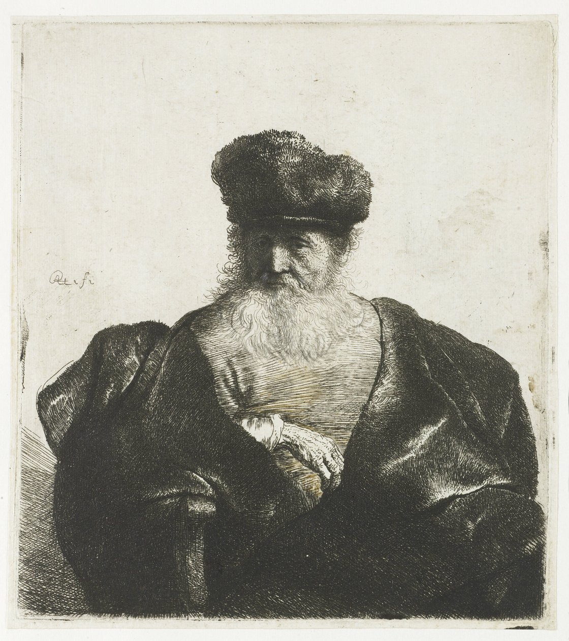 Alter Mann mit Bart, Pelzmütze und Samtumhang von Rembrandt van Rijn