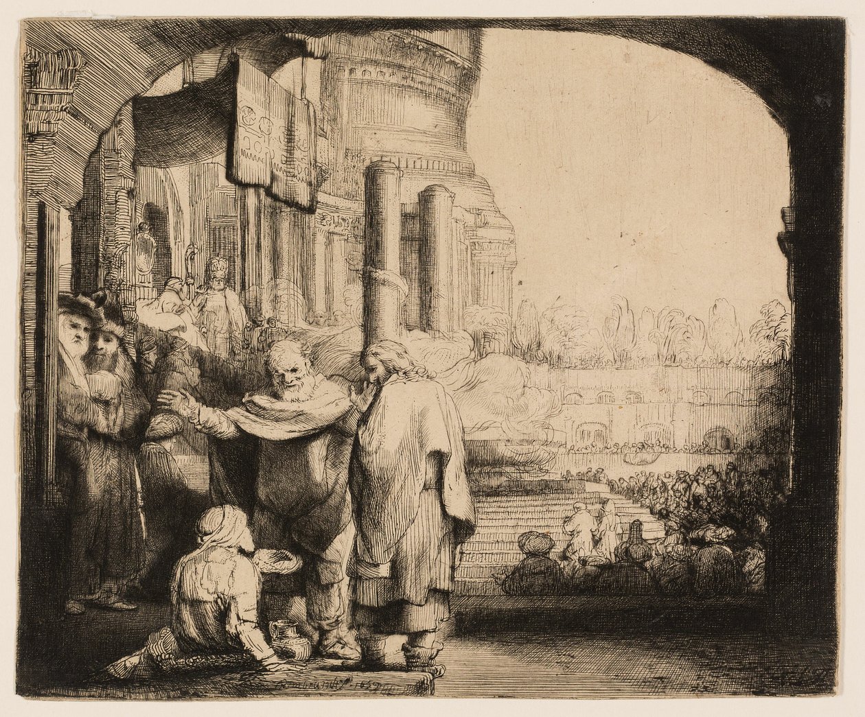 Petrus und Johannes heilen den Lahmen am Tempeltor von Rembrandt van Rijn