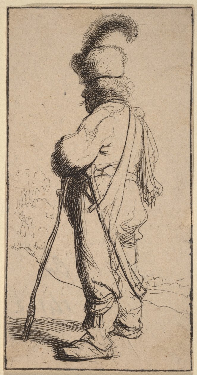 Pole, der sich auf einen Stock stützt von Rembrandt van Rijn