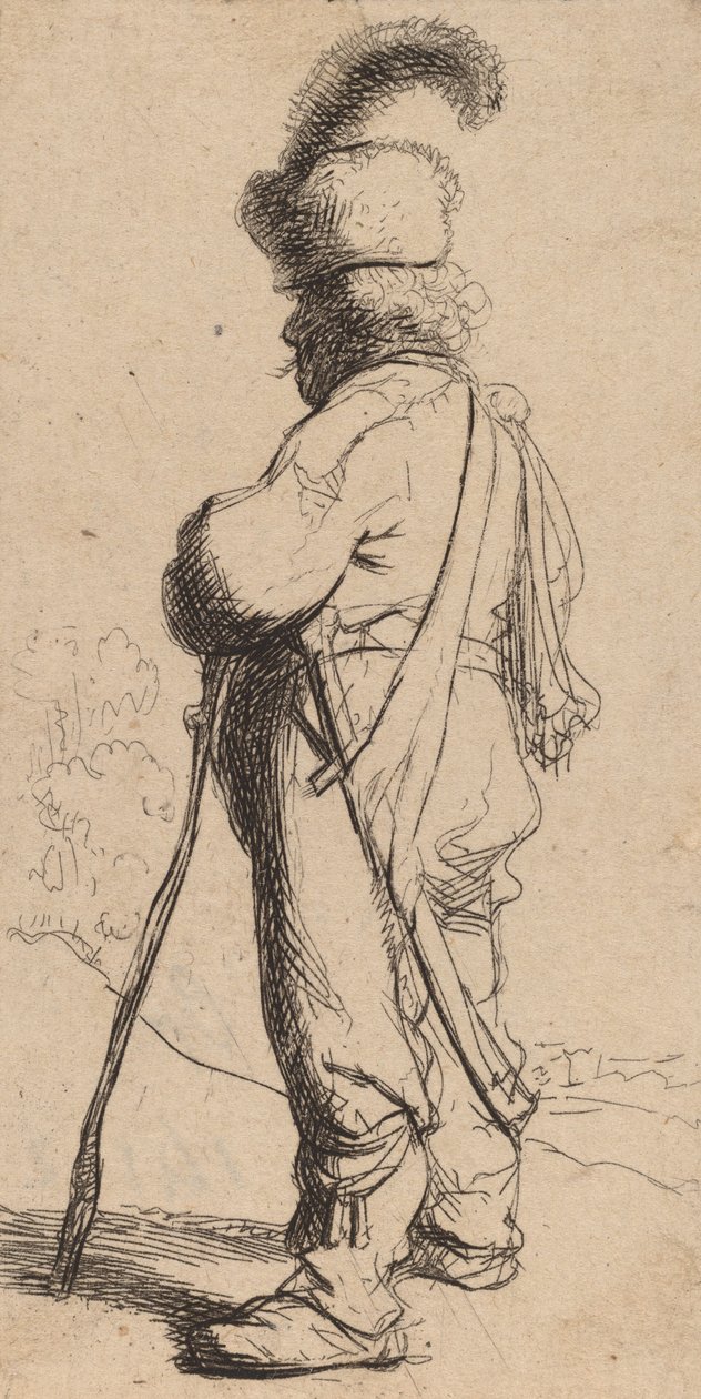 Pole, der sich auf einen Stock stützt von Rembrandt van Rijn