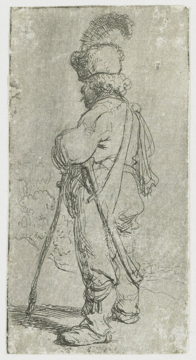 Pole, der sich auf einen Stock stützt von Rembrandt van Rijn