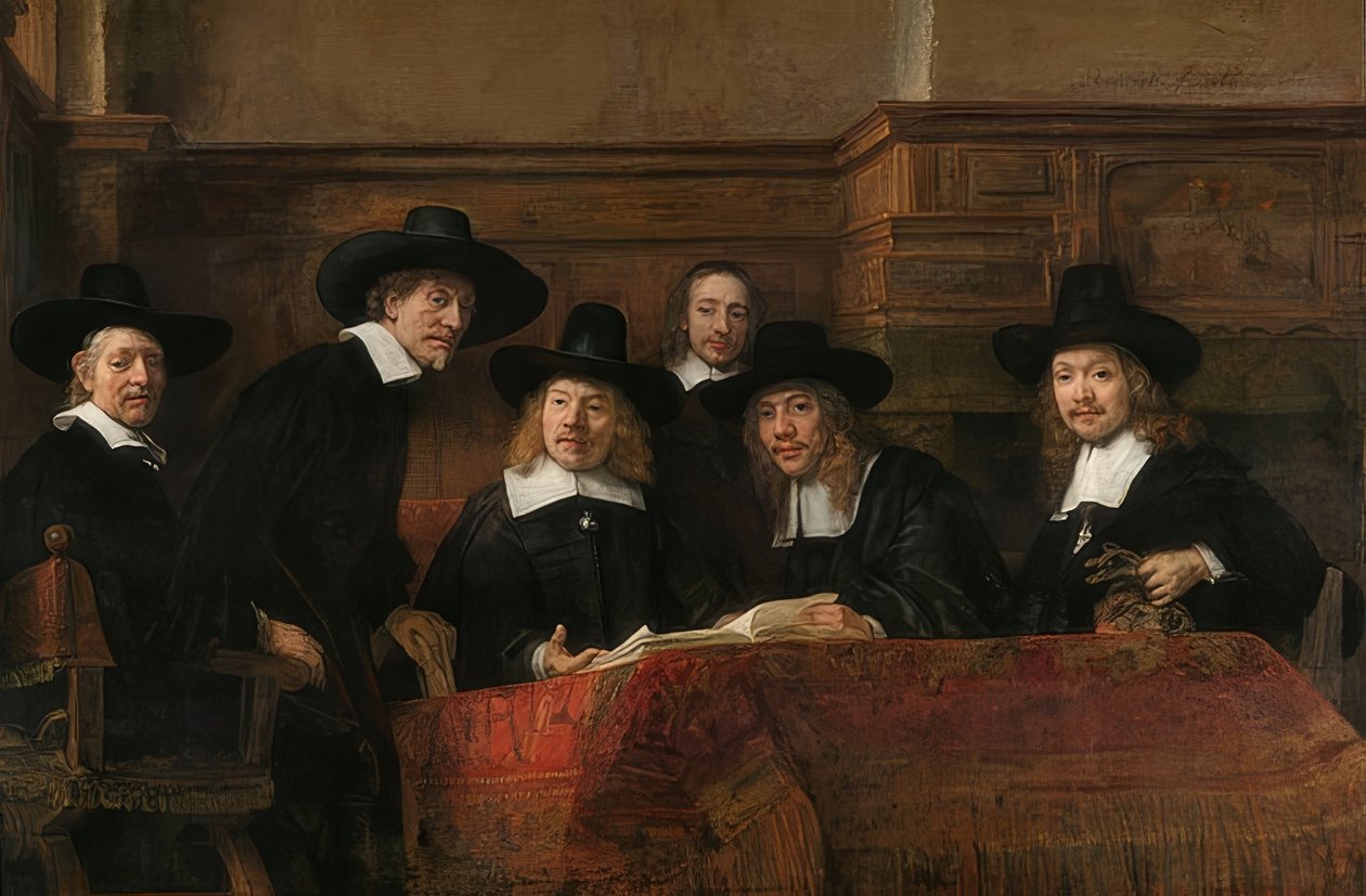 Porträt der Vorsteher der Tuchmacherzunft in Amsterdam von Rembrandt van Rijn
