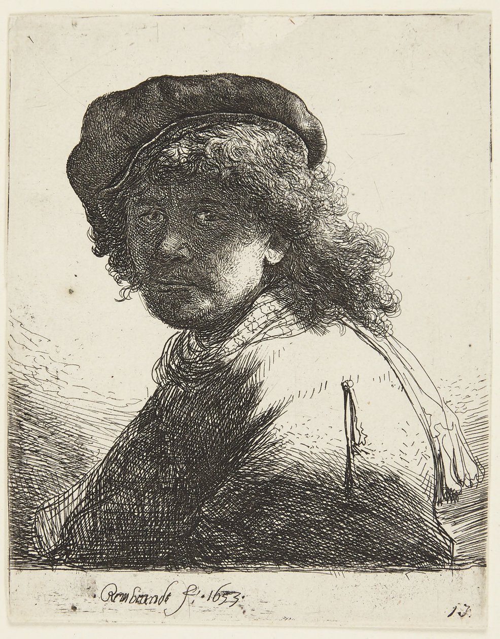 Rembrandt mit Mütze und Schal von Rembrandt van Rijn