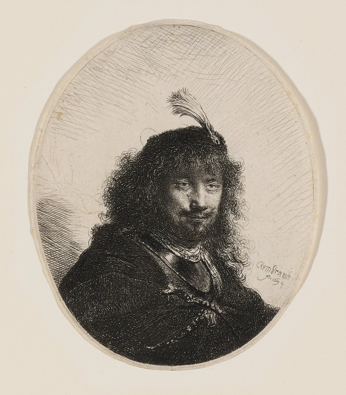 Rembrandt mit Federhut und gesenktem Säbel von Rembrandt van Rijn