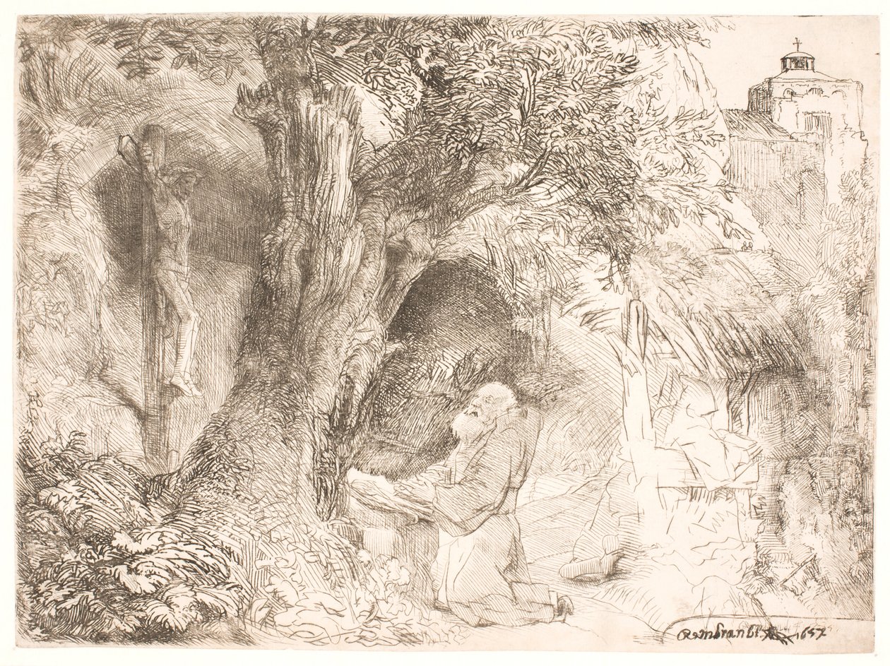 S. Franziskus betet unter einem Baum von Rembrandt van Rijn