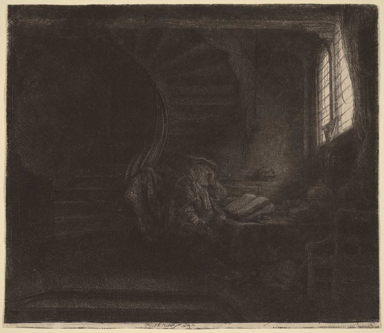 Heiliger Hieronymus in einer dunklen Kammer von Rembrandt van Rijn