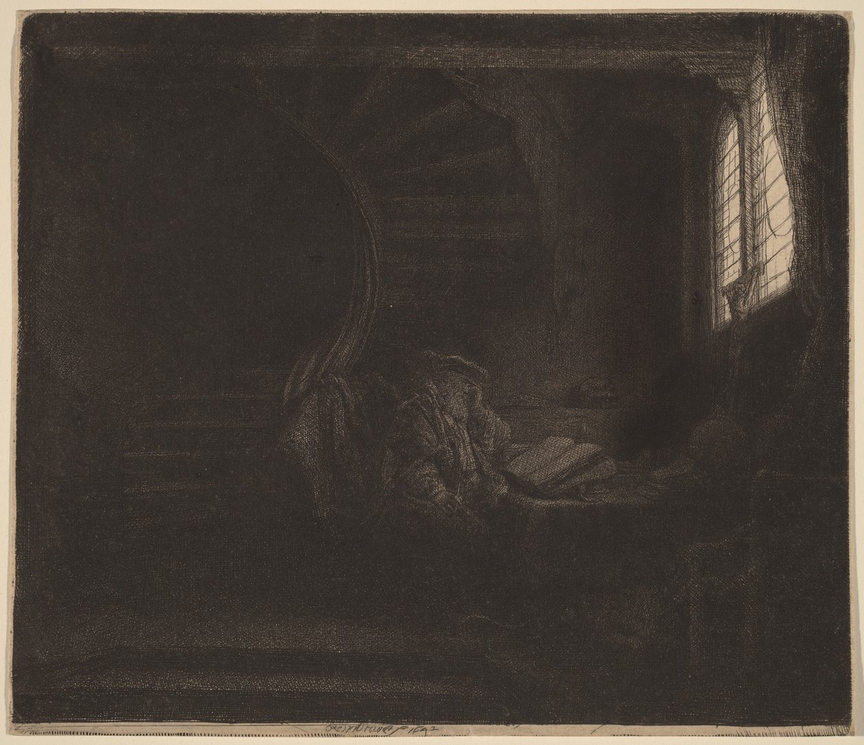 Heiliger Hieronymus in einer dunklen Kammer von Rembrandt van Rijn