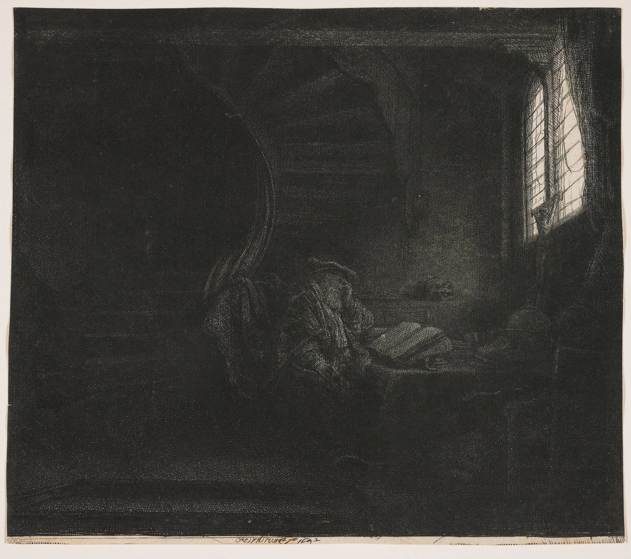 Der heilige Hieronymus in einer dunklen Kammer von Rembrandt van Rijn