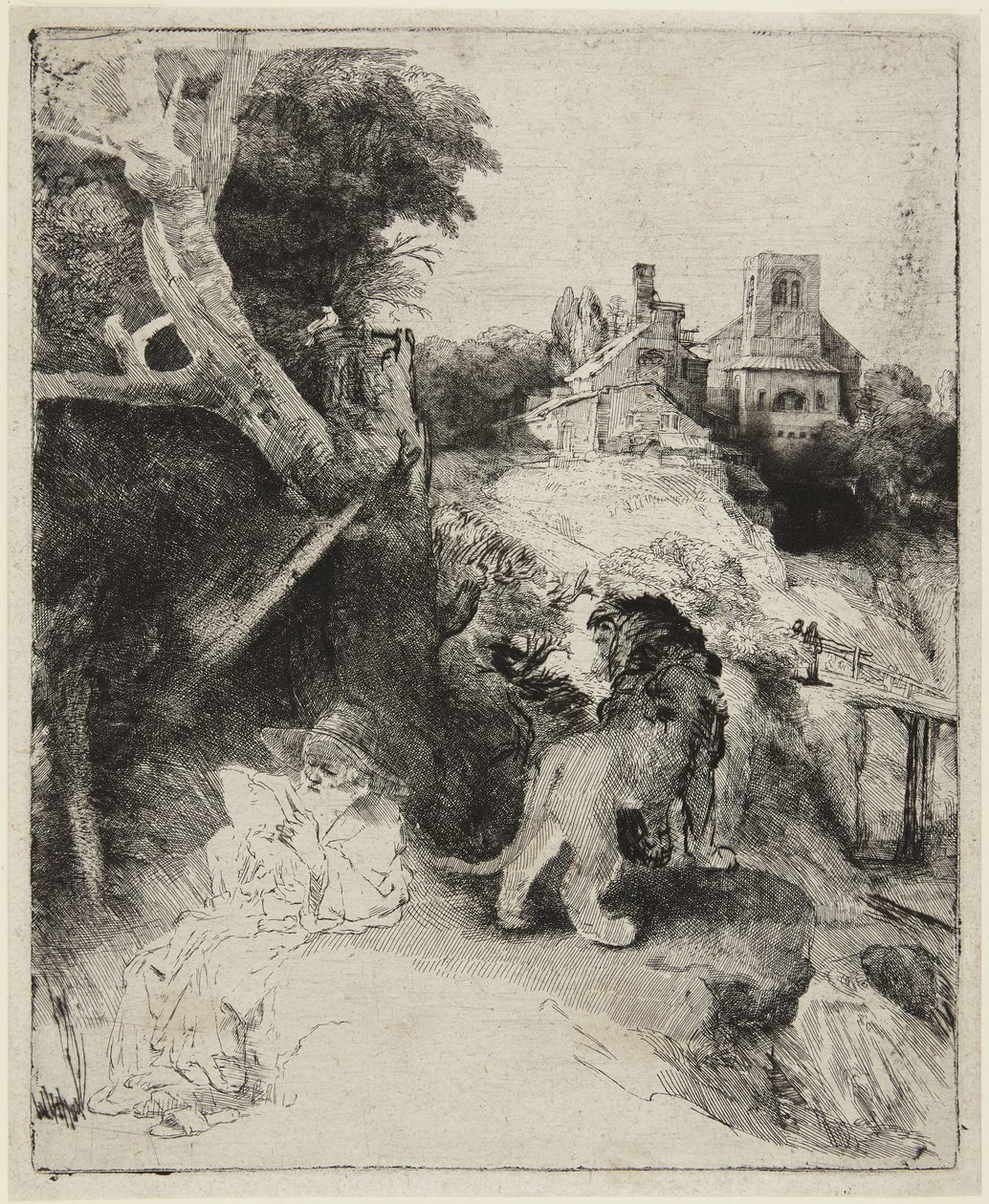 Der heilige Hieronymus in einer italienischen Landschaft von Rembrandt van Rijn