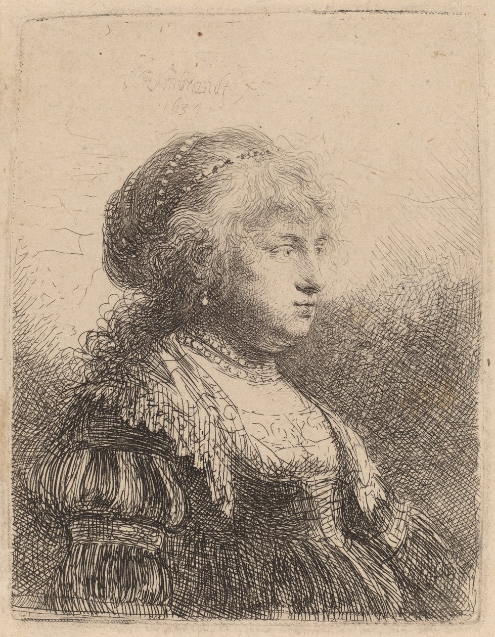 Saskia mit Perlen im Haar, 1634 von Rembrandt van Rijn