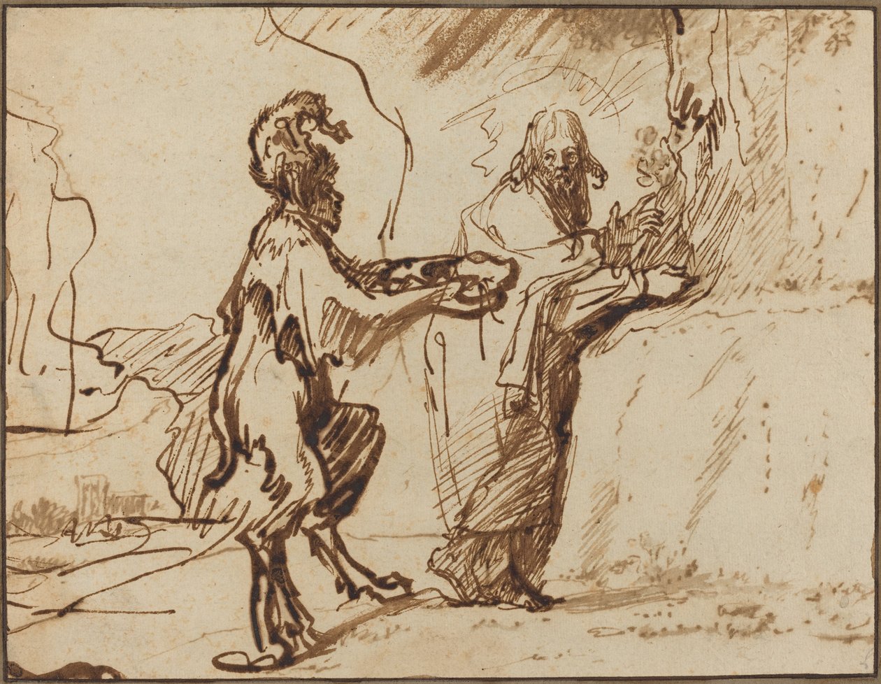 Satan versucht Christus, Steine in Brot zu verwandeln von Rembrandt van Rijn