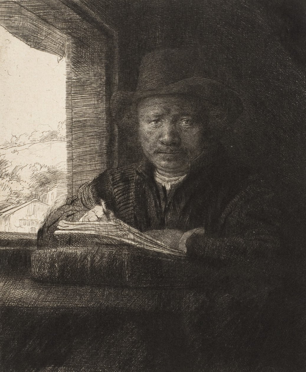 Selbstporträt Radierung am Fenster, 1648 von Rembrandt van Rijn